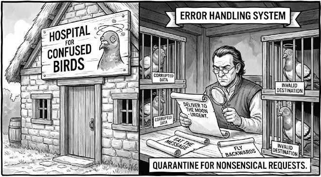 The hospital for confused birds handling error messages