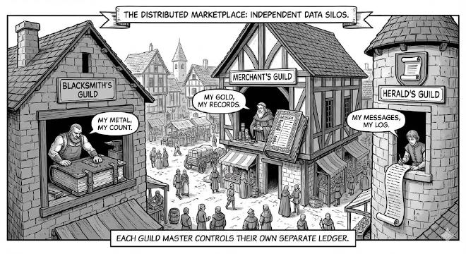 Each guild maintains its own separate ledger