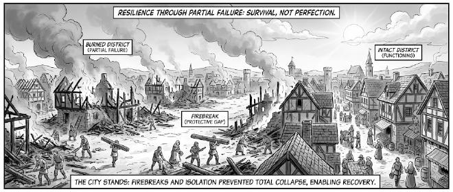 The resilient city surviving partial failure