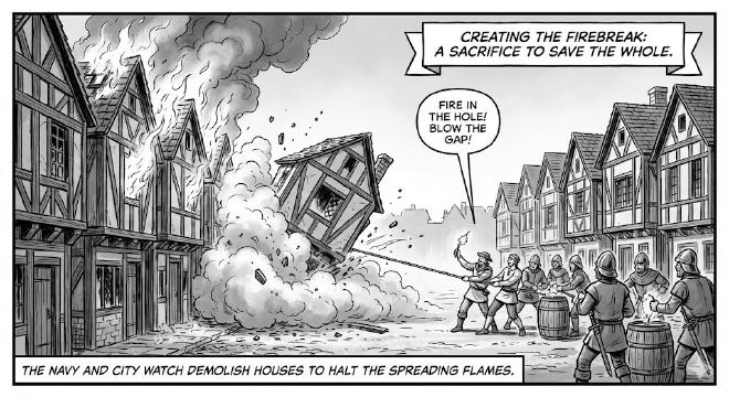 Creating a firebreak by demolishing houses