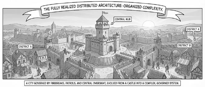 The complete distributed city with all systems in place